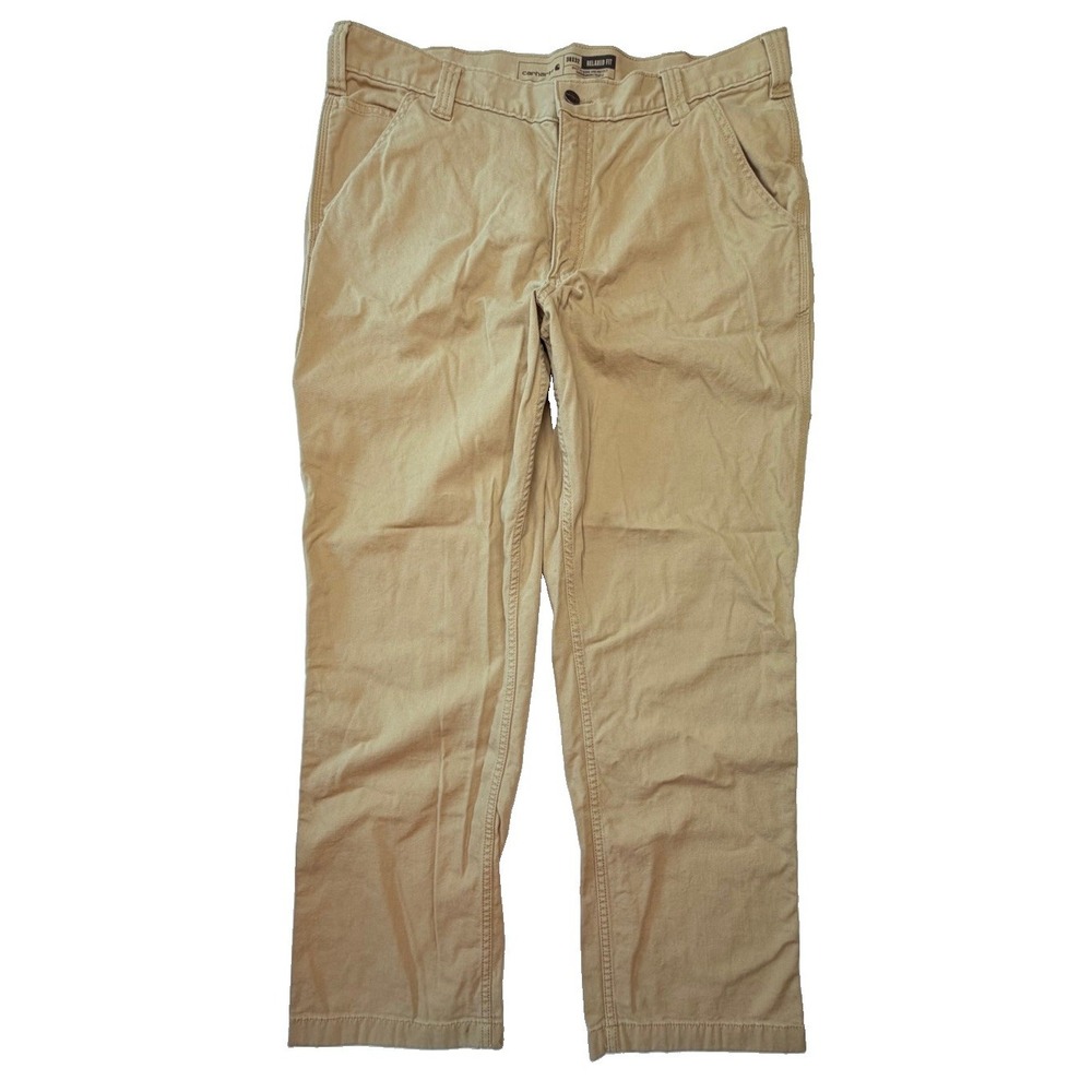 Carhartt Rugged Flex Relaxed Fit Canvas Work Pants Mens 38x32 Tan Stretch
